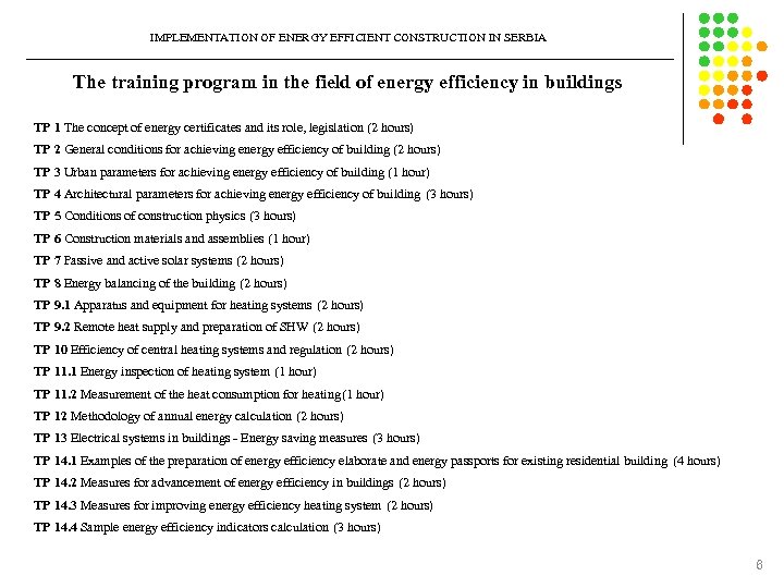 IMPLEMENTATION OF ENERGY EFFICIENT CONSTRUCTION IN SERBIA The training program in the field of