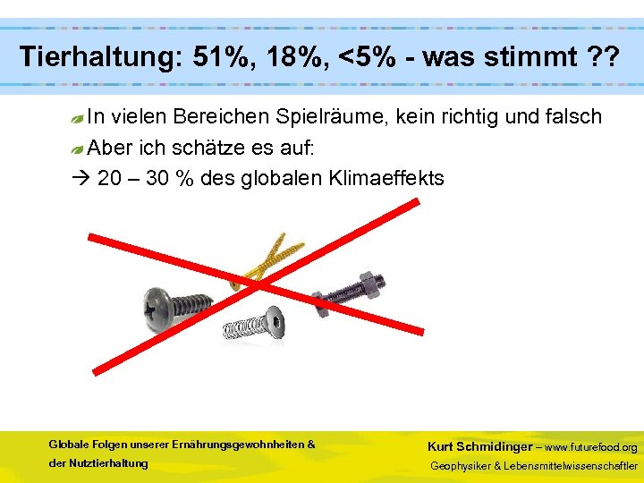  Tierhaltung: 51%, 18%, <5% - was stimmt ? ? In vielen Bereichen Spielräume,