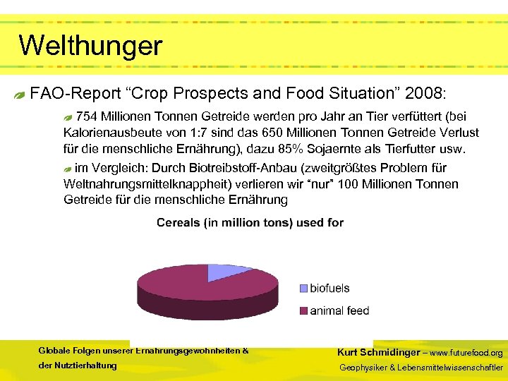 Welthunger FAO-Report “Crop Prospects and Food Situation” 2008: 754 Millionen Tonnen Getreide werden pro