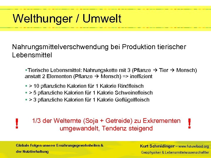  Welthunger / Umwelt Nahrungsmittelverschwendung bei Produktion tierischer Lebensmittel §Tierische Lebensmittel: Nahrungskette mit 3