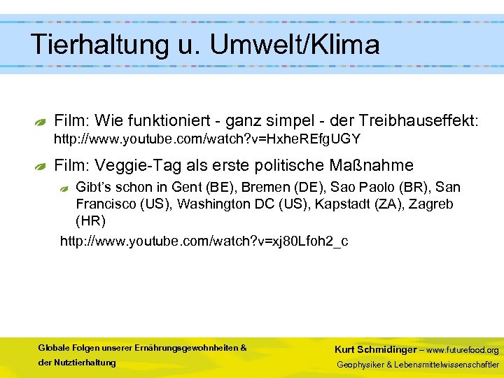  Tierhaltung u. Umwelt/Klima Film: Wie funktioniert - ganz simpel - der Treibhauseffekt: http:
