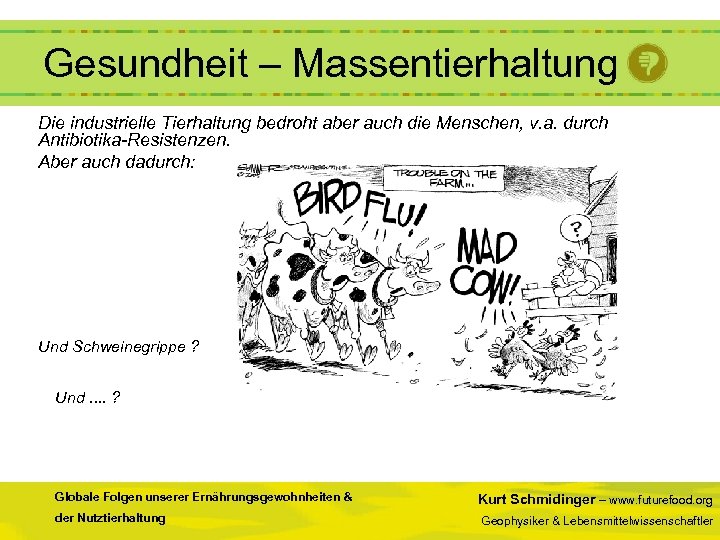 Gesundheit – Massentierhaltung Die industrielle Tierhaltung bedroht aber auch die Menschen, v. a.