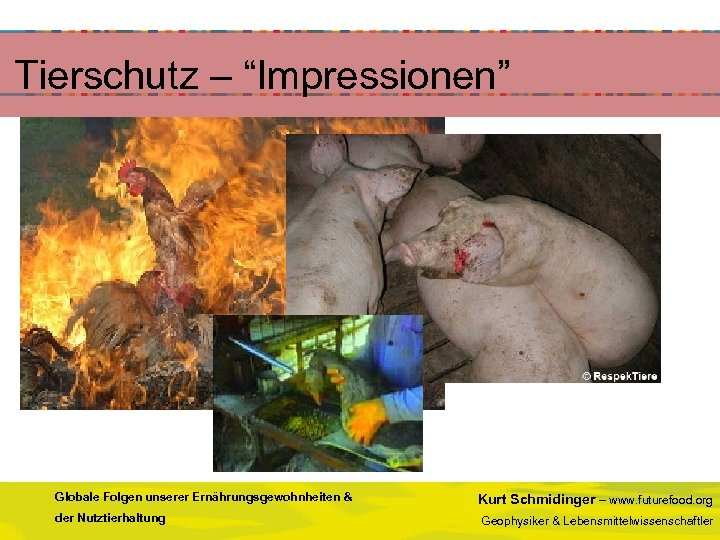  Tierschutz – “Impressionen” Globale Folgen unserer Ernährungsgewohnheiten & der Nutztierhaltung Kurt Schmidinger –