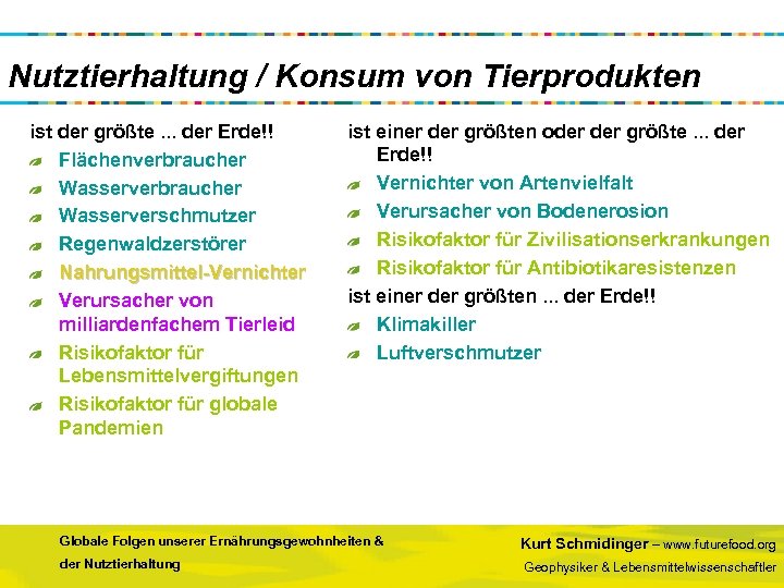Nutztierhaltung / Konsum von Tierprodukten ist der größte. . . der Erde!! Flächenverbraucher Wasserverschmutzer