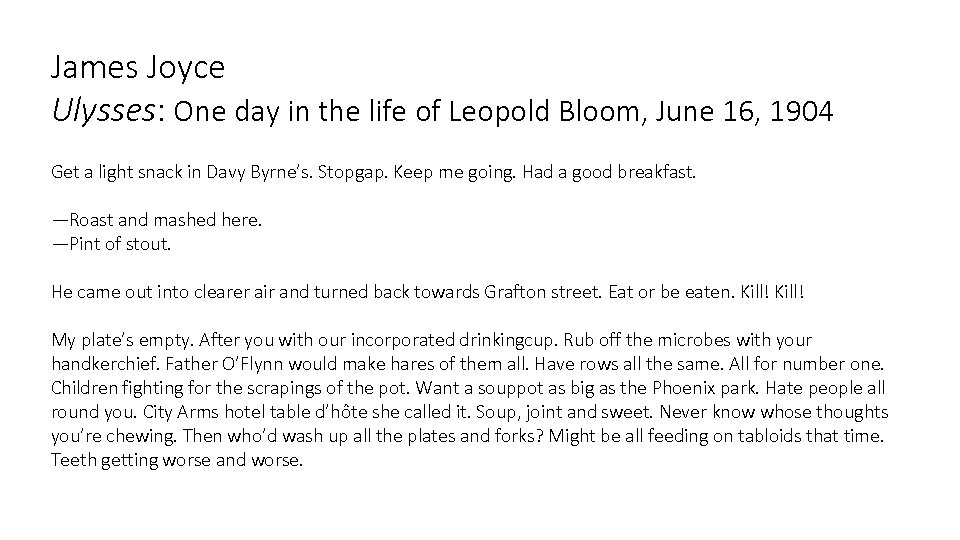 James Joyce Ulysses: One day in the life of Leopold Bloom, June 16, 1904
