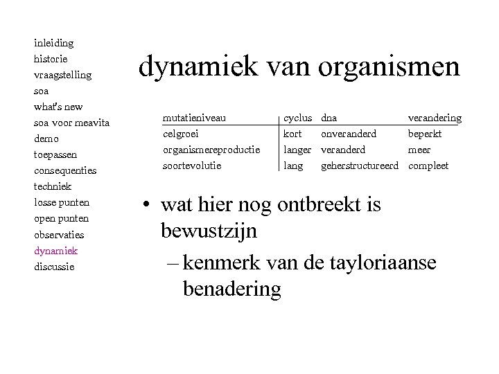 inleiding historie vraagstelling soa what's new soa voor meavita demo toepassen consequenties techniek losse