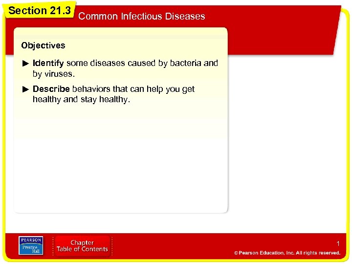 Section 21. 3 Common Infectious Diseases Objectives Identify some diseases caused by bacteria and