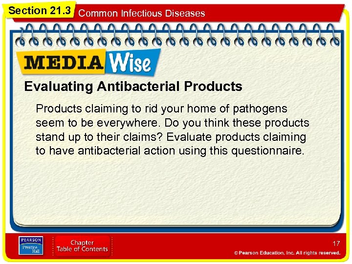 Section 21. 3 Common Infectious Diseases Evaluating Antibacterial Products claiming to rid your home
