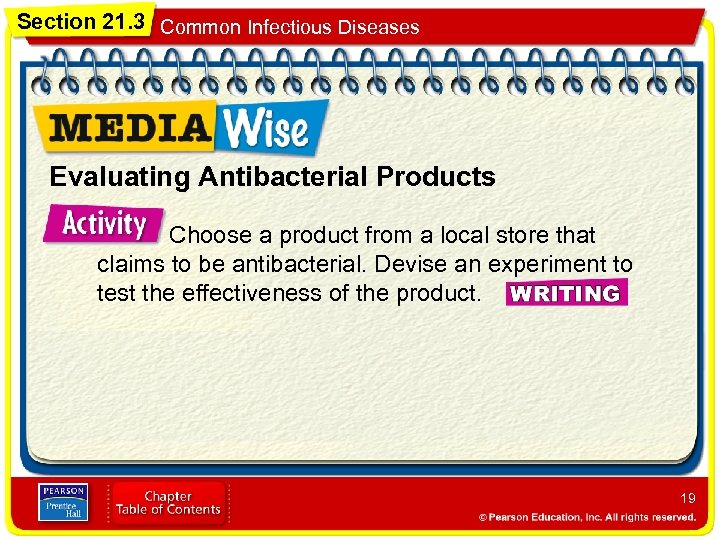 Section 21. 3 Common Infectious Diseases Evaluating Antibacterial Products Choose a product from a