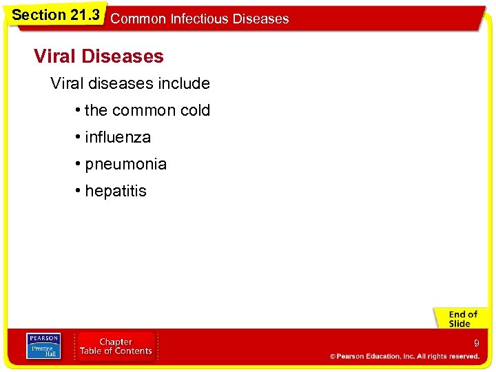 Section 21. 3 Common Infectious Diseases Viral diseases include • the common cold •