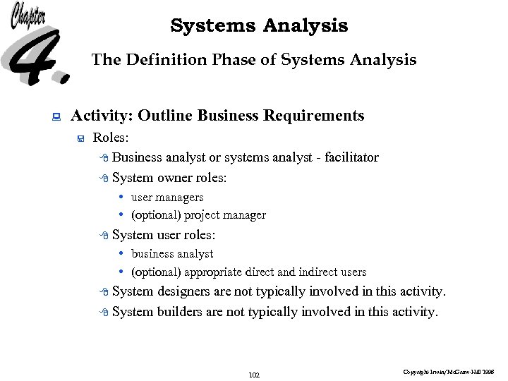 Systems Analysis The Definition Phase of Systems Analysis : Activity: Outline Business Requirements <