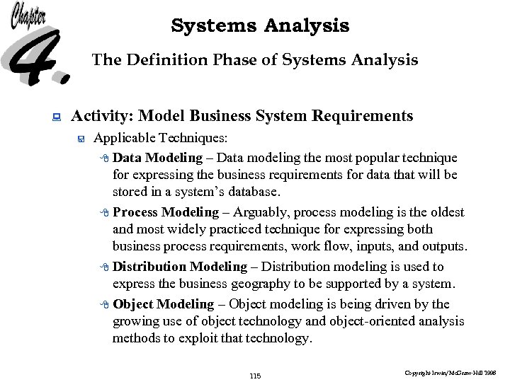 Systems Analysis The Definition Phase of Systems Analysis : Activity: Model Business System Requirements