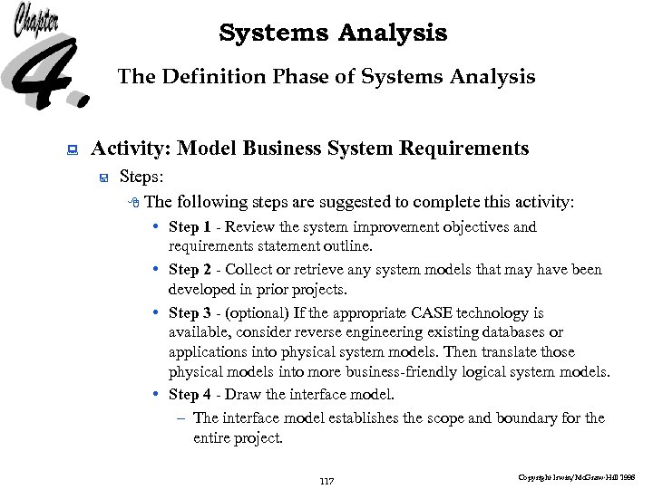 Systems Analysis The Definition Phase of Systems Analysis : Activity: Model Business System Requirements