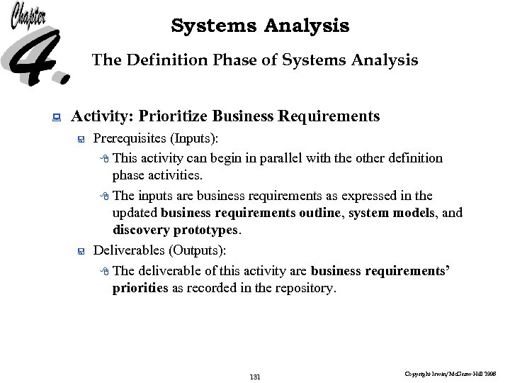 Systems Analysis The Definition Phase of Systems Analysis : Activity: Prioritize Business Requirements <