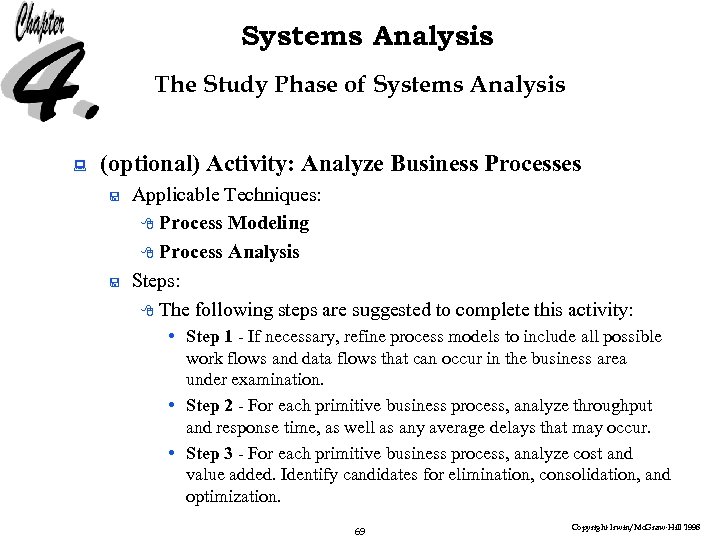 Systems Analysis The Study Phase of Systems Analysis : (optional) Activity: Analyze Business Processes