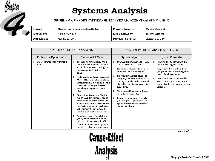 Systems Analysis 74 Copyright Irwin/Mc. Graw-Hill 1998 