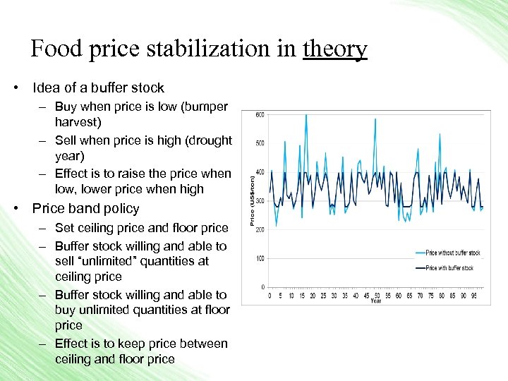 Food price stabilization in theory • Idea of a buffer stock – Buy when