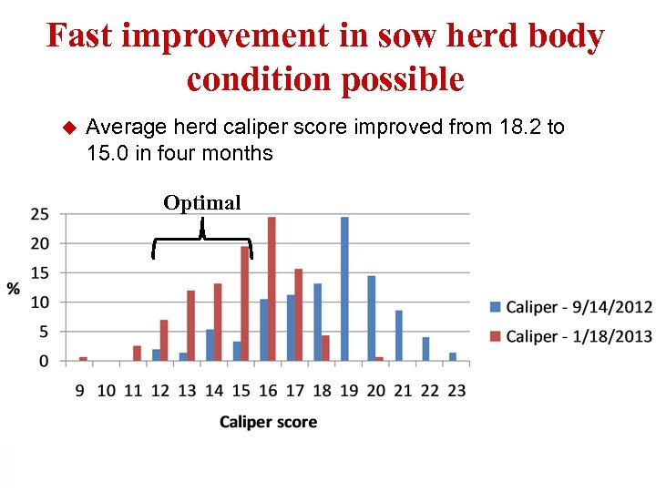 Fast improvement in sow herd body condition possible u Average herd caliper score improved