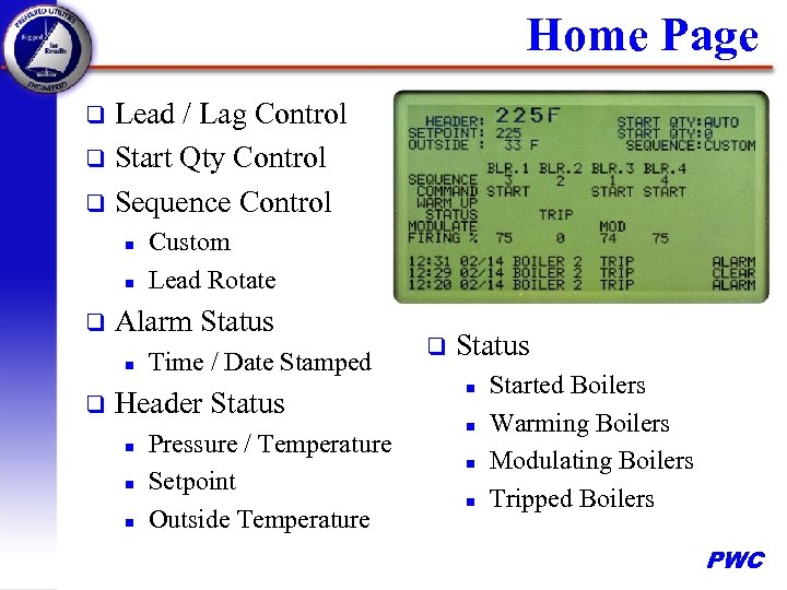 Home Page Lead / Lag Control q Start Qty Control q Sequence Control q