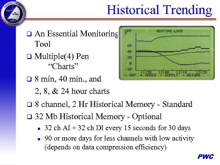 Historical Trending An Essential Monitoring Tool q Multiple(4) Pen “Charts” q 8 min, 40