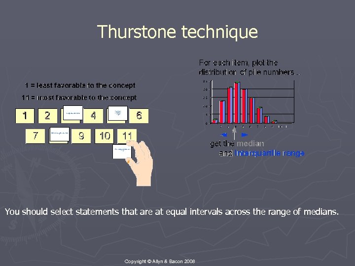 Thurstone technique You should select statements that are at equal intervals across the range