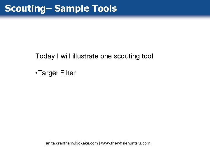 Scouting– Sample Tools Today I will illustrate one scouting tool • Target Filter anita.