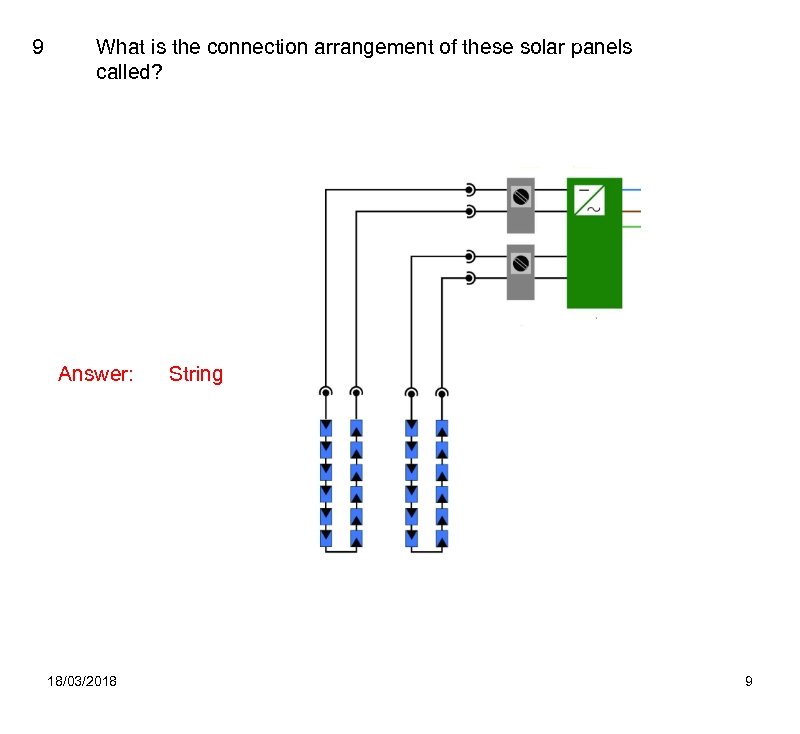 9 What is the connection arrangement of these solar panels called? Answer: 18/03/2018 String