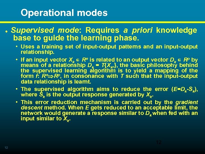  Operational modes · Supervised mode: Requires a priori knowledge base to guide the