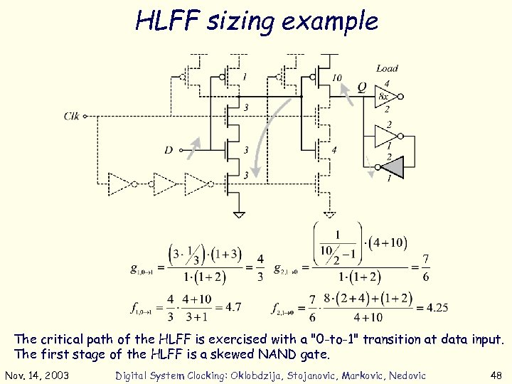 HLFF sizing example The critical path of the HLFF is exercised with a 