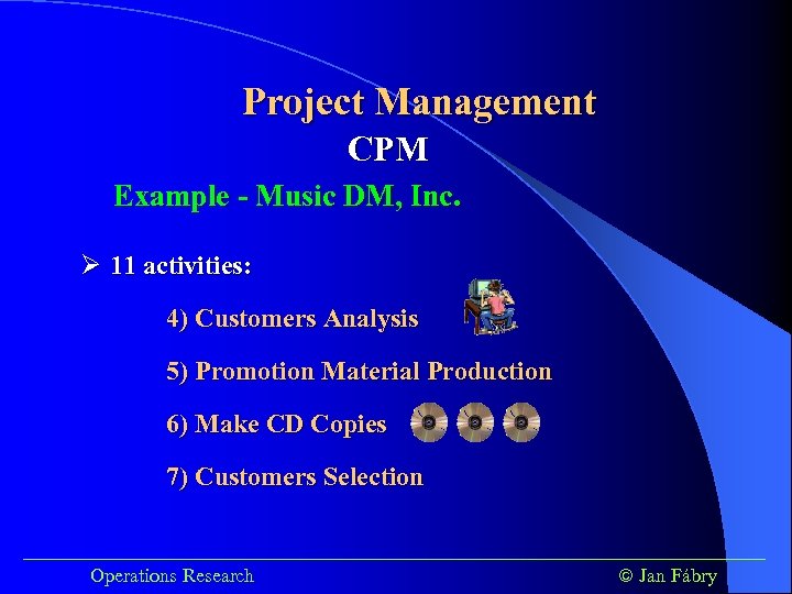 Project Management CPM Example - Music DM, Inc. Ø 11 activities: 4) Customers Analysis