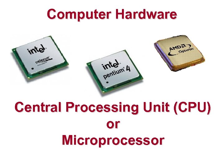 Computer Hardware Central Processing Unit (CPU) or Microprocessor 