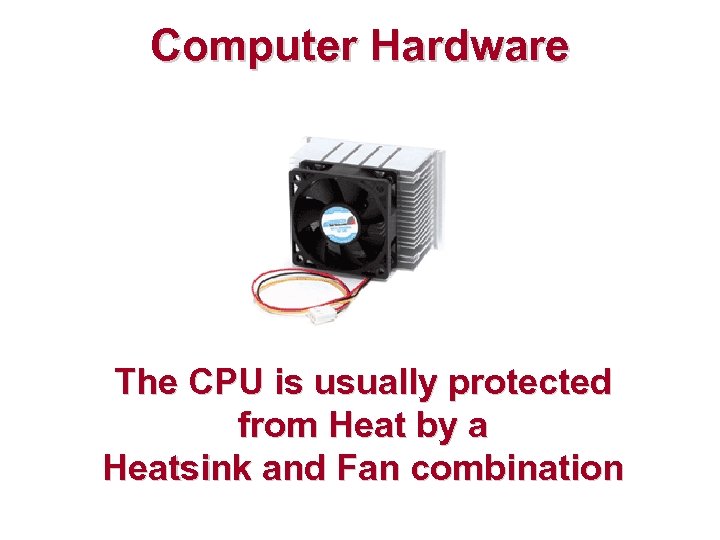 Computer Hardware The CPU is usually protected from Heat by a Heatsink and Fan