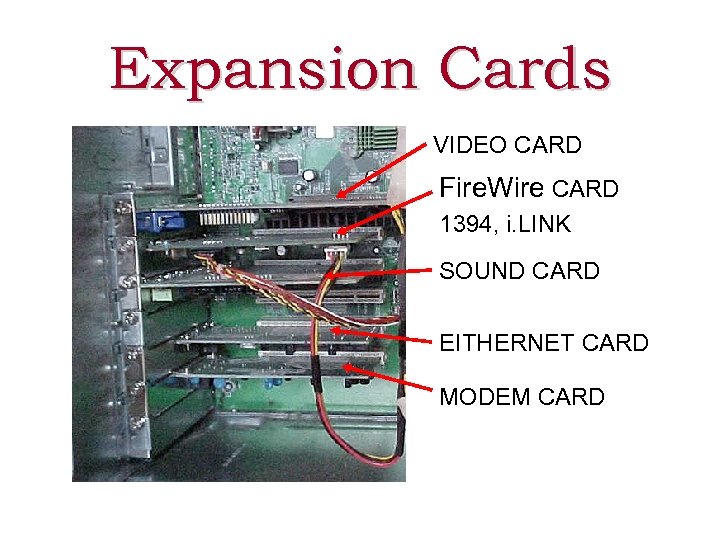 Expansion Cards VIDEO CARD Fire. Wire CARD 1394, i. LINK SOUND CARD EITHERNET CARD