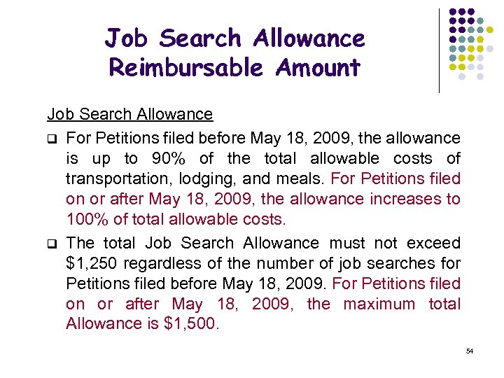 Job Search Allowance Reimbursable Amount Job Search Allowance q For Petitions filed before May