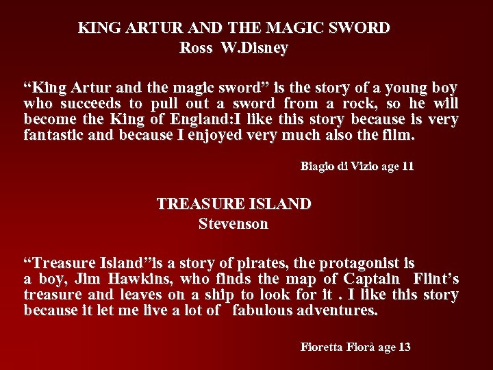 KING ARTUR AND THE MAGIC SWORD Ross W. Disney “King Artur and the magic