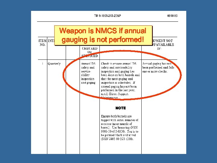 Weapon is NMCS if annual gauging is not performed! 