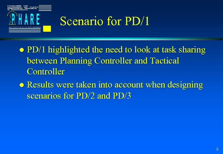 Scenario for PD/1 highlighted the need to look at task sharing between Planning Controller