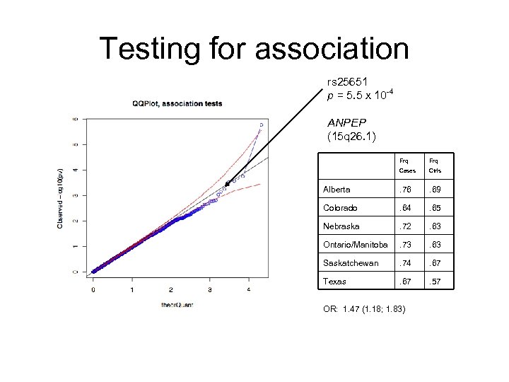 Testing for association rs 25651 p = 5. 5 x 10 -4 ANPEP (15