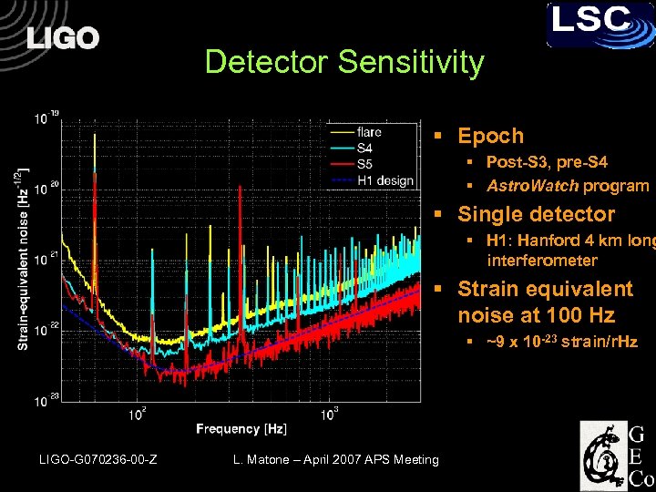 Detector Sensitivity § Epoch § Post-S 3, pre-S 4 § Astro. Watch program §