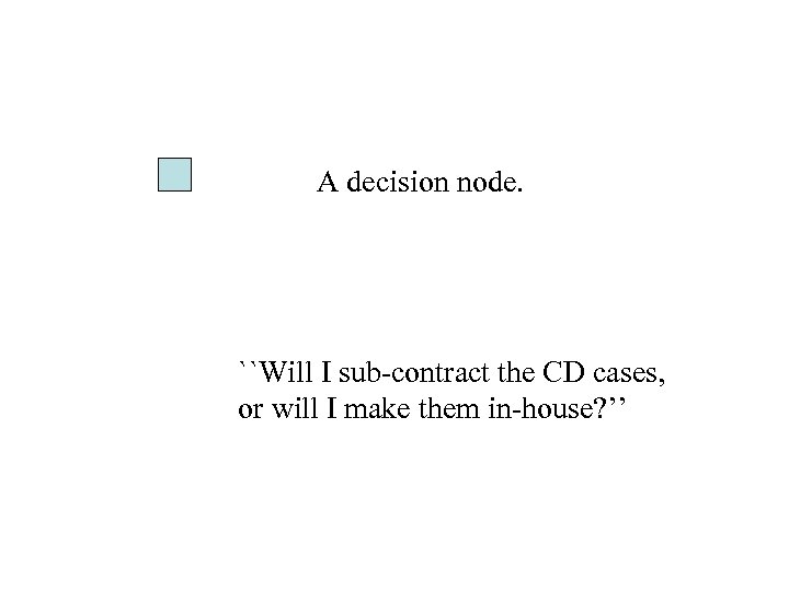 A decision node. ``Will I sub-contract the CD cases, or will I make them