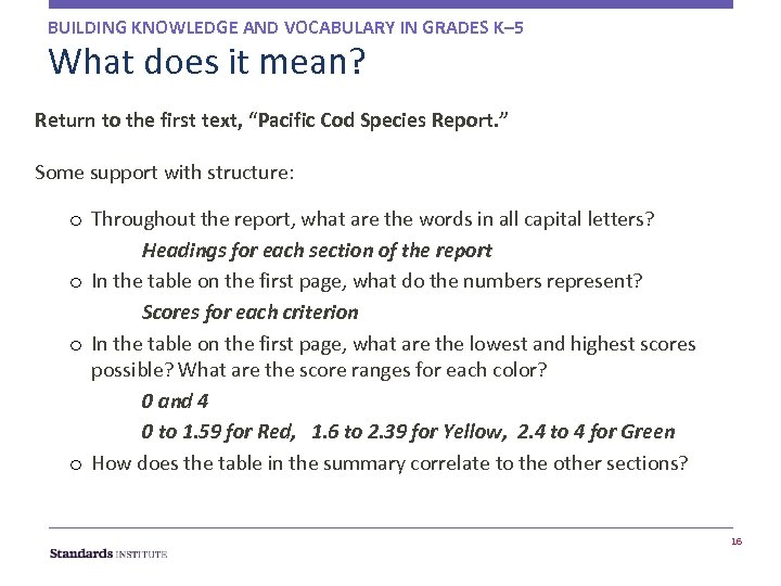 BUILDING KNOWLEDGE AND VOCABULARY IN GRADES K– 5 What does it mean? Return to