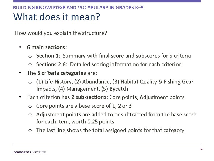 BUILDING KNOWLEDGE AND VOCABULARY IN GRADES K– 5 What does it mean? How would