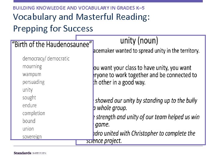 BUILDING KNOWLEDGE AND VOCABULARY IN GRADES K– 5 Vocabulary and Masterful Reading: Prepping for