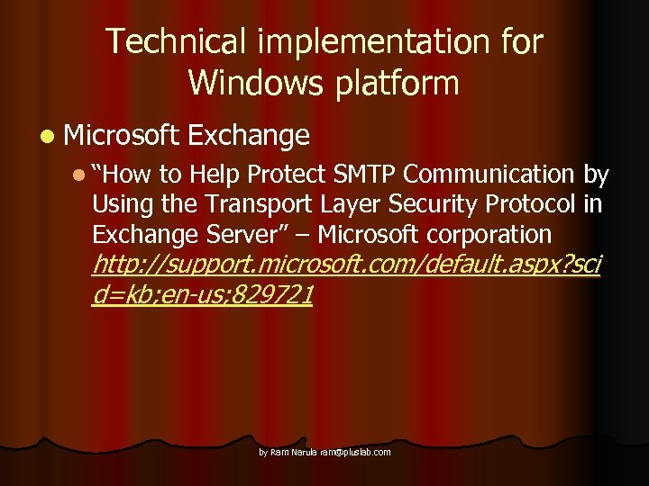 Technical implementation for Windows platform l Microsoft Exchange l “How to Help Protect SMTP
