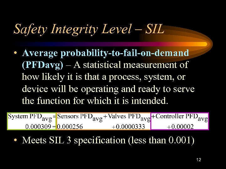 Safety Integrity Level – SIL • Average probability-to-fail-on-demand (PFDavg) – A statistical measurement of