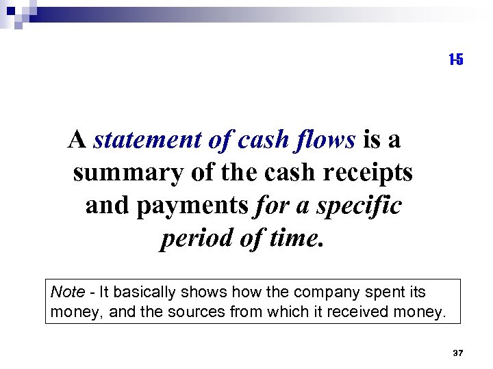 1 -5 A statement of cash flows is a summary of the cash receipts