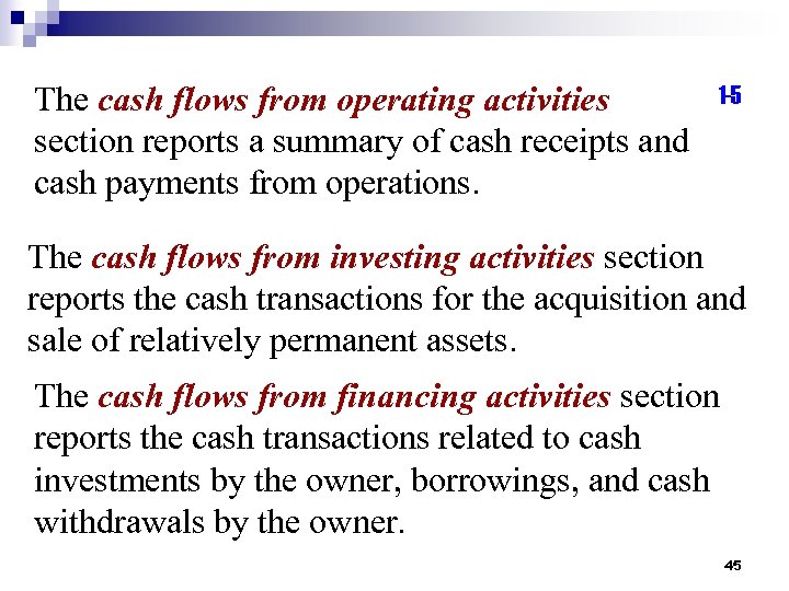 The cash flows from operating activities section reports a summary of cash receipts and