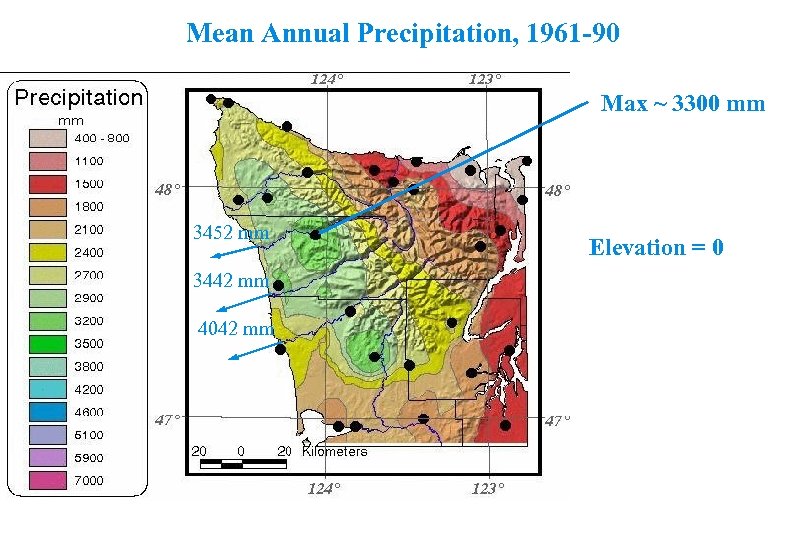 Mean Annual Precipitation, 1961 -90 Oregon Annual Precipitation Max ~ 3300 mm 3452 mm