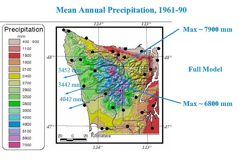 Mean Annual Precipitation, 1961 -90 Oregon Annual Precipitation Max ~ 7900 mm 3452 mm