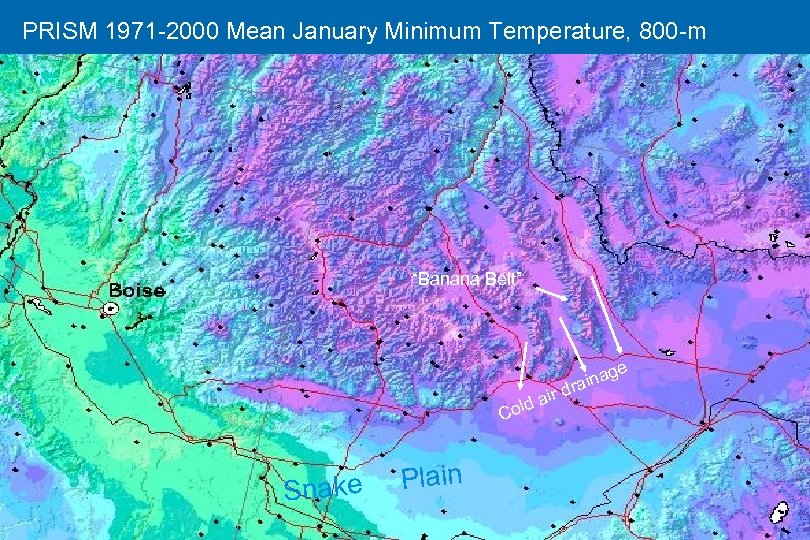 PRISM 1971 -2000 Mean January Minimum Temperature, 800 -m “Banana Belt” e rd g